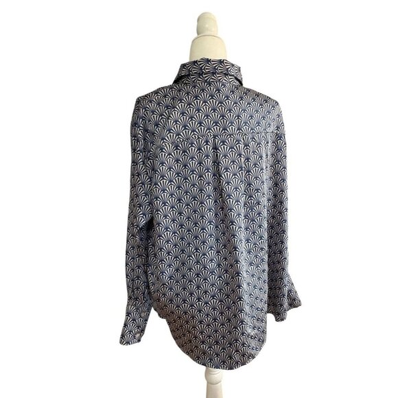 H&M Navy & White Geometric Print Long Sleeve Button-Up Shirt 2XL - Picture 4 of 9